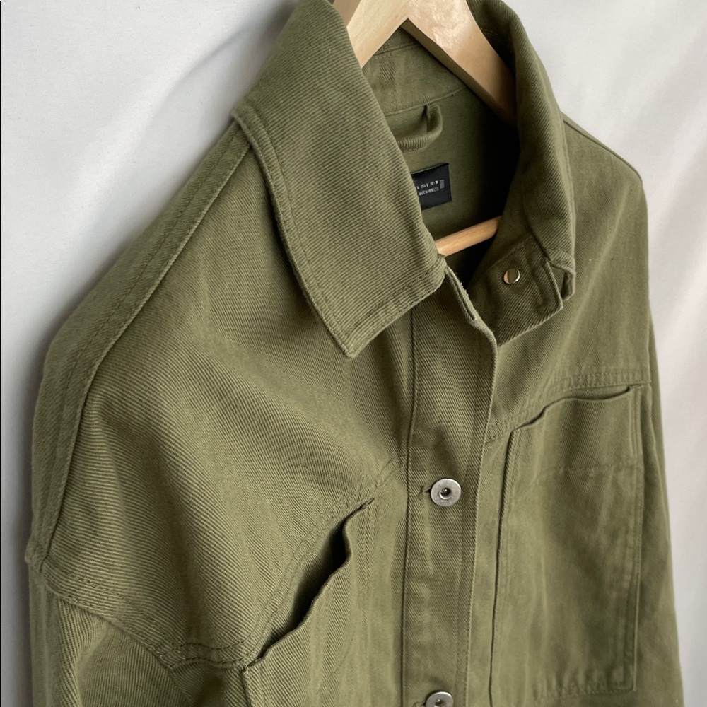 Zara Khaki Cropped Utility Jacket Size L
